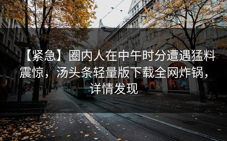 【紧急】圈内人在中午时分遭遇猛料震惊，汤头条轻量版下载全网炸锅，详情发现