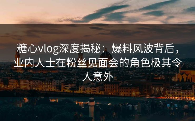 糖心vlog深度揭秘：爆料风波背后，业内人士在粉丝见面会的角色极其令人意外