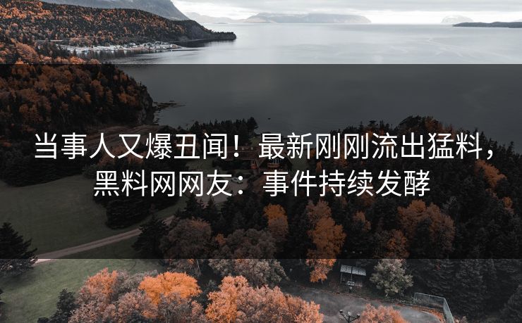 当事人又爆丑闻！最新刚刚流出猛料，黑料网网友：事件持续发酵