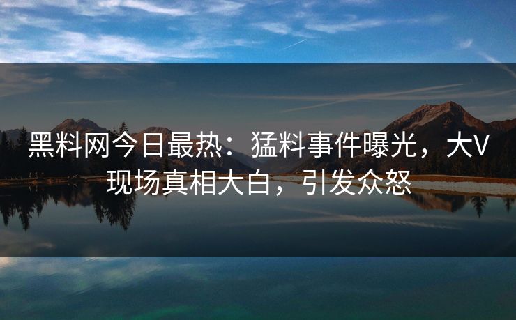 黑料网今日最热：猛料事件曝光，大V现场真相大白，引发众怒