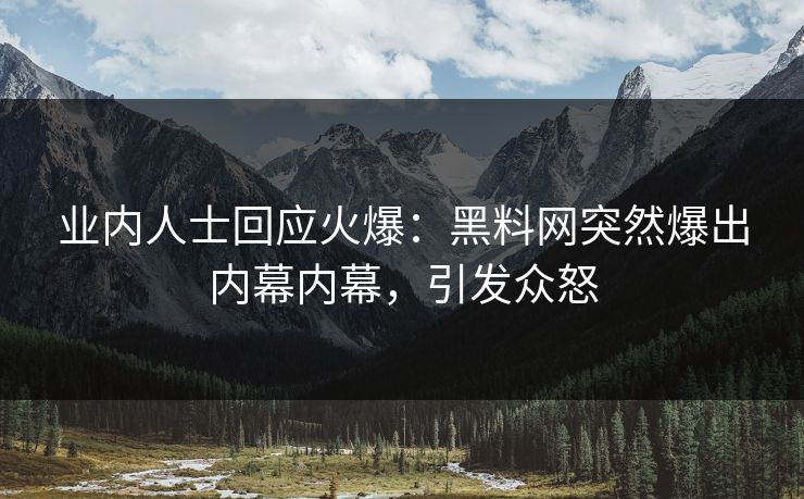 业内人士回应火爆：黑料网突然爆出内幕内幕，引发众怒