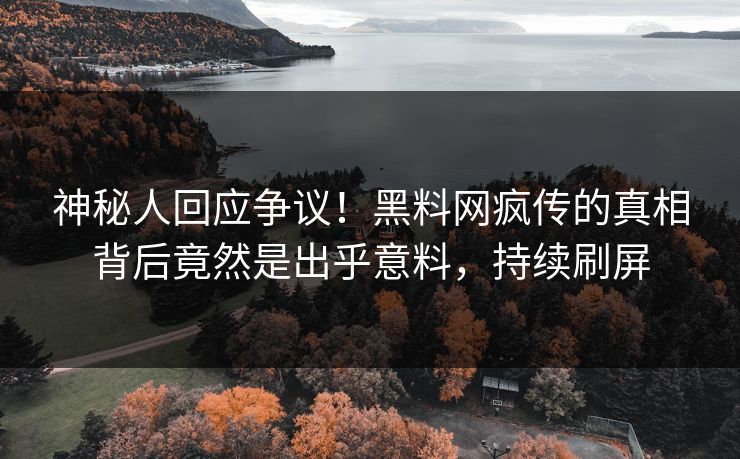 神秘人回应争议！黑料网疯传的真相背后竟然是出乎意料，持续刷屏