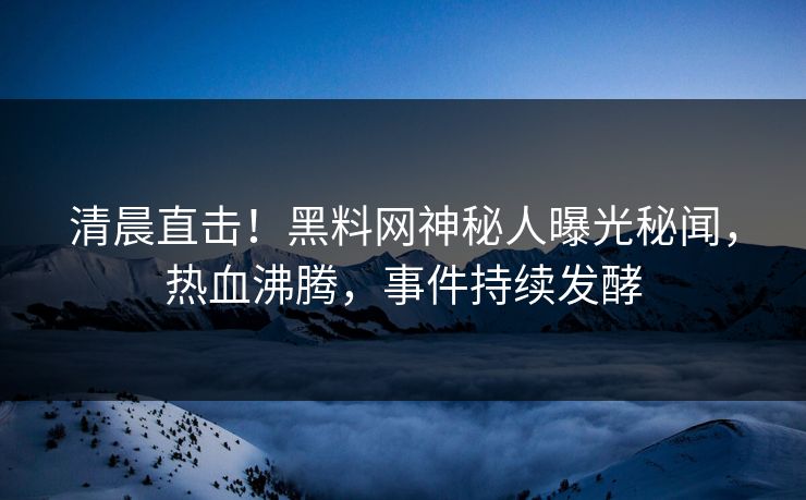 清晨直击！黑料网神秘人曝光秘闻，热血沸腾，事件持续发酵
