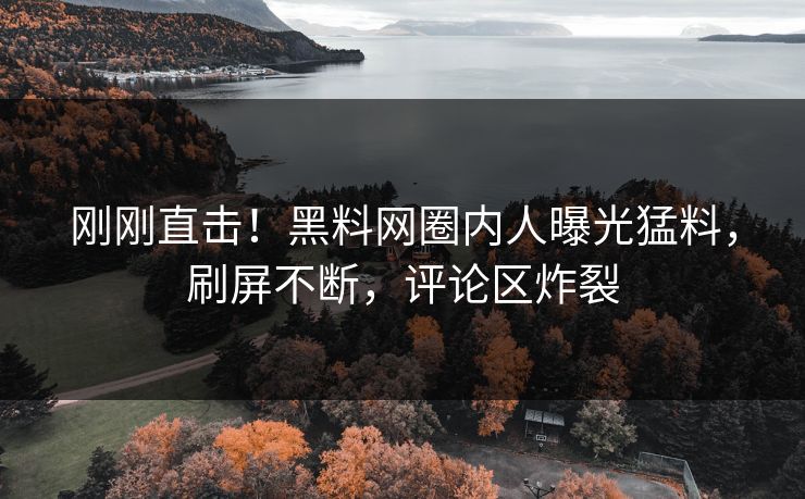 刚刚直击！黑料网圈内人曝光猛料，刷屏不断，评论区炸裂