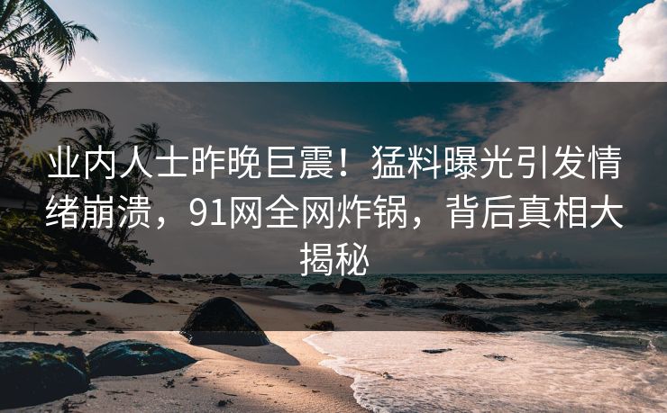 业内人士昨晚巨震！猛料曝光引发情绪崩溃，91网全网炸锅，背后真相大揭秘