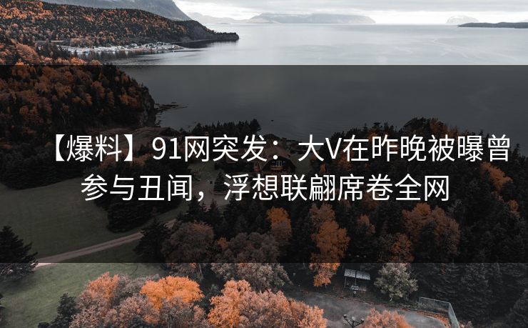 【爆料】91网突发：大V在昨晚被曝曾参与丑闻，浮想联翩席卷全网