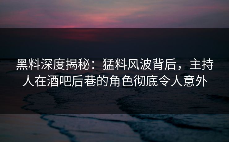 黑料深度揭秘：猛料风波背后，主持人在酒吧后巷的角色彻底令人意外